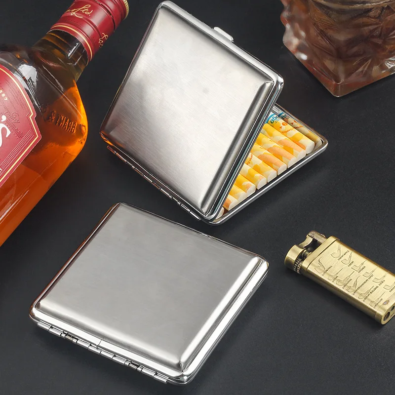 Brushed Metal Cigarette Case 20 Capacity Portable Storage Bo