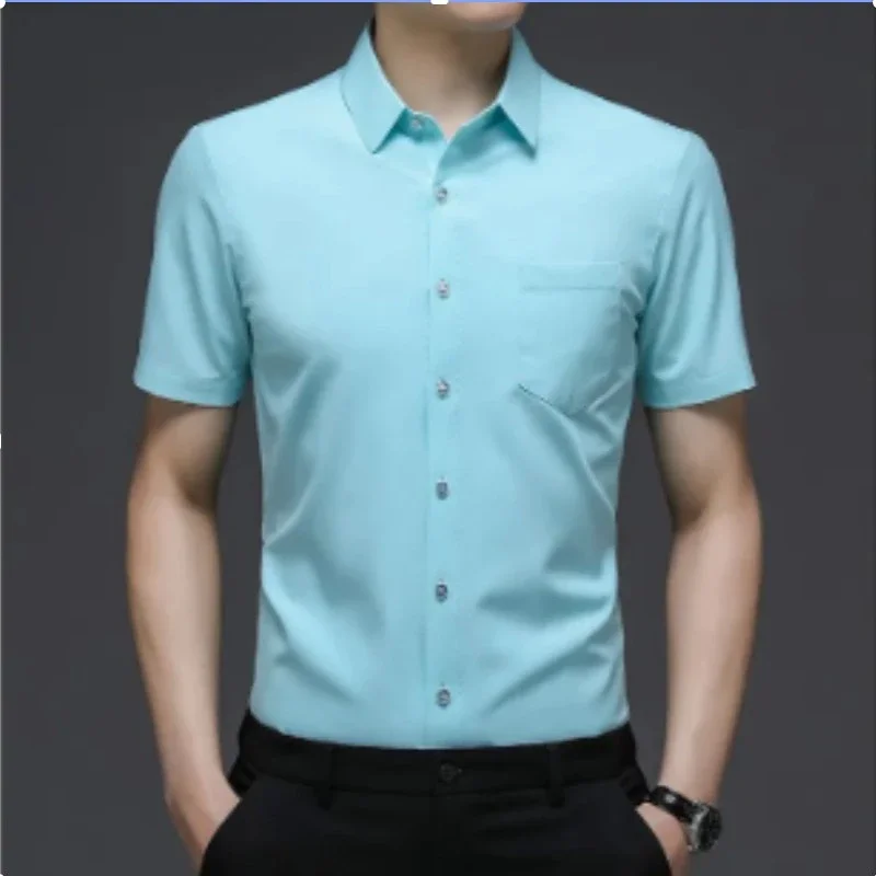 

New Men's Business Casual Short Sleeved Solid Color Shirt Wrinkle Resistant Wrinkle Free Comfortable All Season Versatile Top