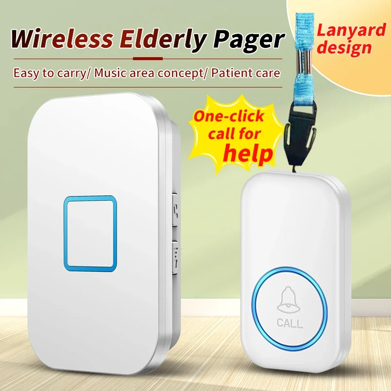 CACAZI Drahtloser Pager mit Fernbedienung, Smart-Home-Alarm, SOS-Notrufknopf, kabellose Notruftaste für ältere Patienten