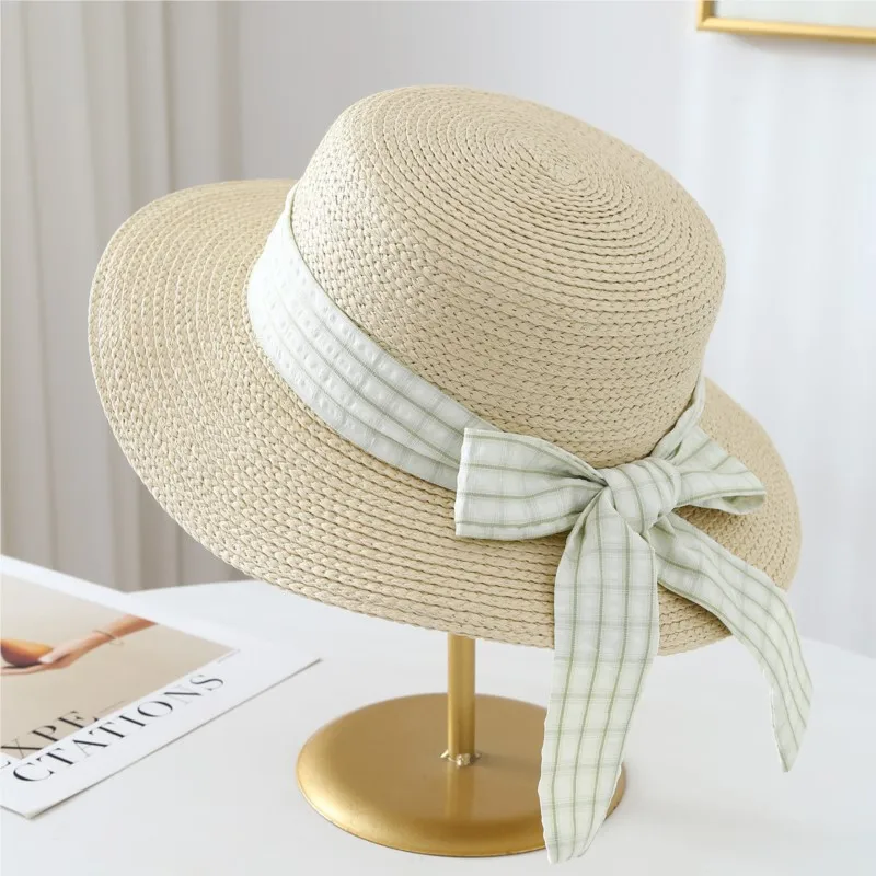 New checkered knot hat for women simple outing fisherman's