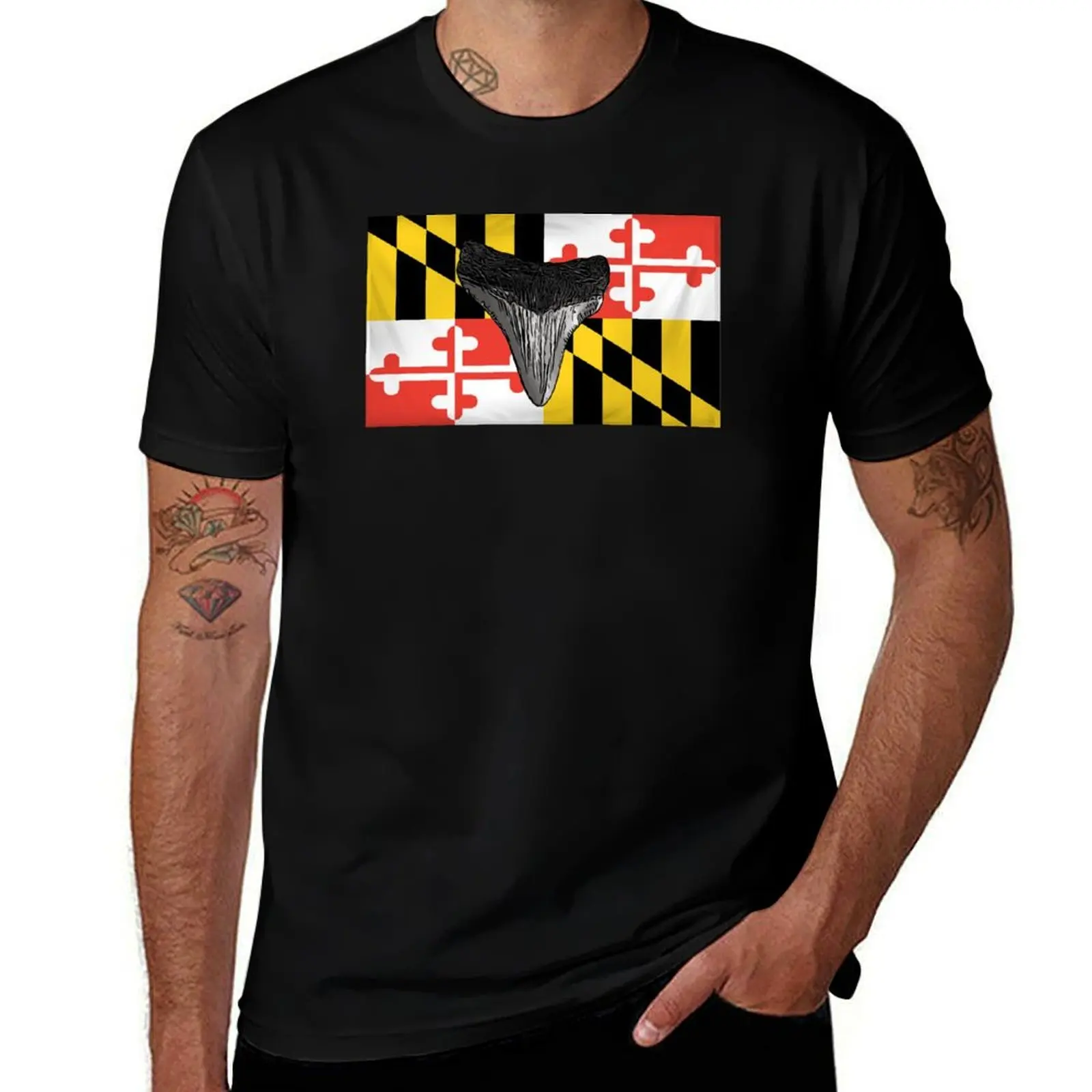 

Sharkstooth on Maryland Flag T-Shirt man t shirt summer men t shirt cotton 100% printed t shirts for man T-Shirt