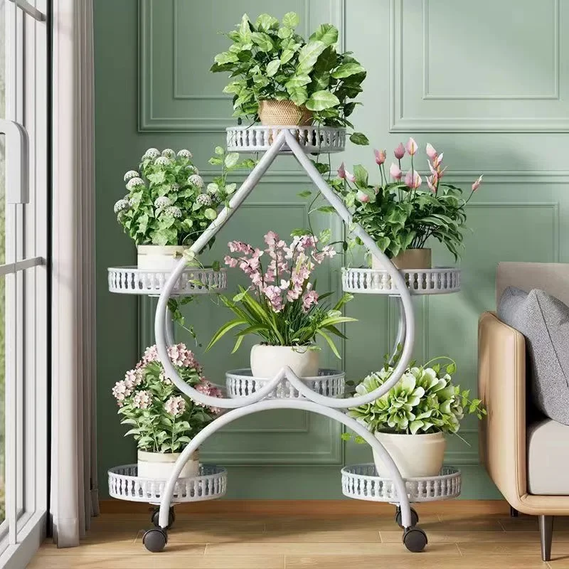 

Metal Plant Stand Planter Shelf Floor-Standing Flower Pot Stand Living Room Movable Iron Multi-layer Display Rack