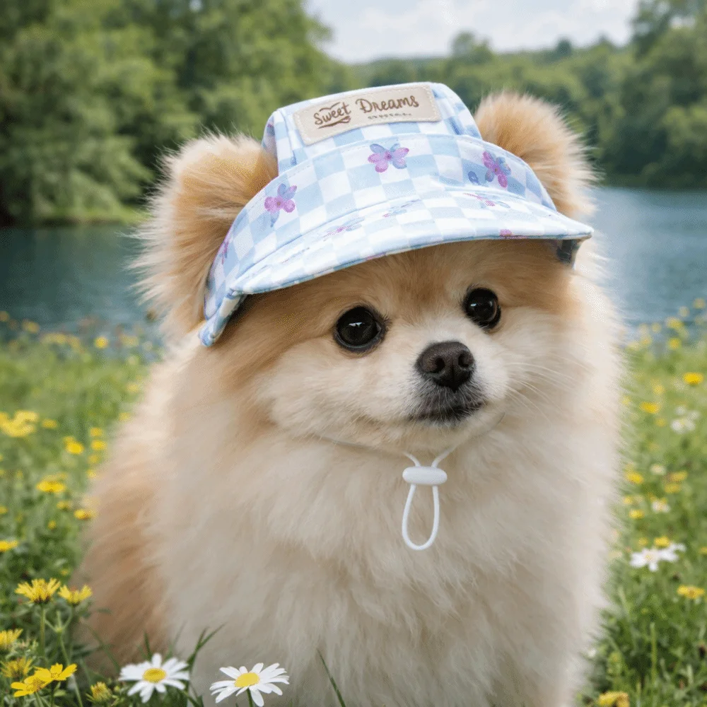 Fashion Adjustable Cat Sunscreen Hat with Ear Holes Plaid Print Pet Sun Hat Comfortable Colorful Dog Visor Hats Walking