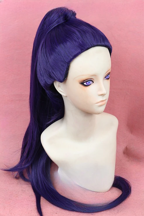 Wig Game OW Widowmaker 100cm, Wig amelix ungu gelap panjang dengan ekor kuda tahan panas kostum Cosplay