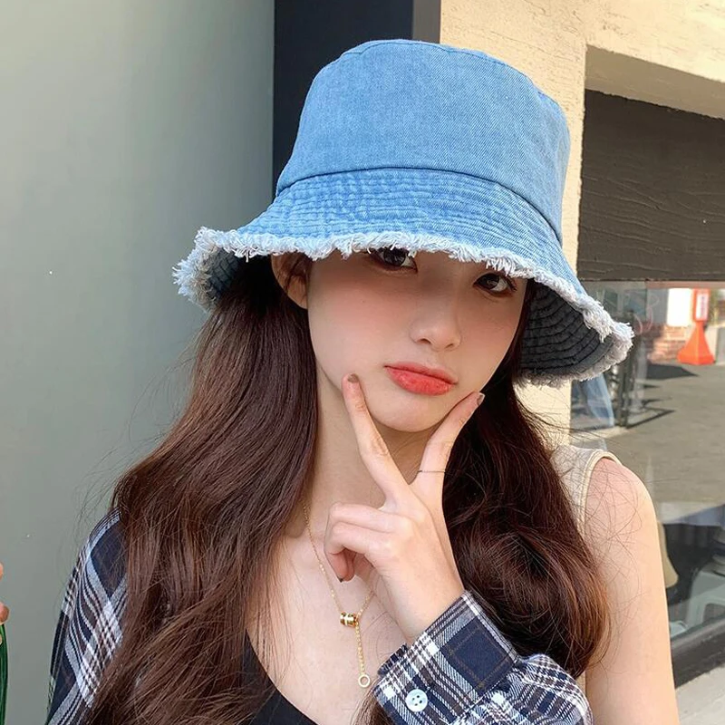 2022 New Foldable Fisherman Hat Washed Denim Bucket Hats Unisex Fashion Bob Caps Hip Hop Gorros Men Women Panama Bucket Cap