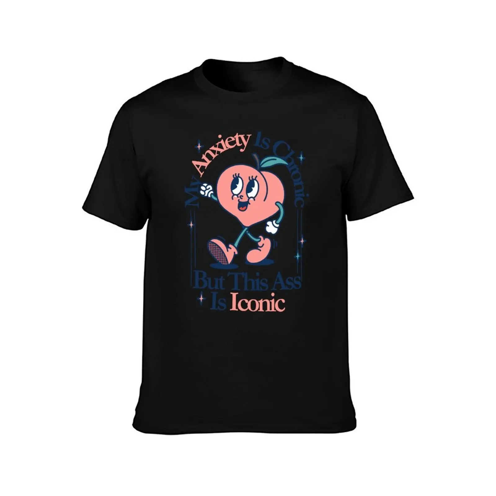 Peach Retro Cartoon T-Shirt Summer Casual Cotton Tee Oversized Streetwear Tops Vintage Graphic Print Loose Fit Short Sleeve