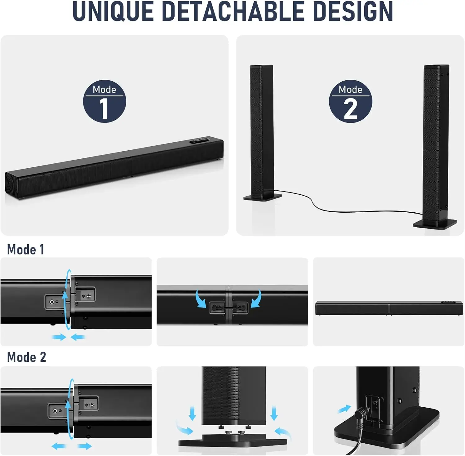 Sound Bar for Smart TV, 2 in 1 Detachable Soundbar Speaker, Sound Bar for TV/PC/Gaming/Projectors, Wall Mountable view 5