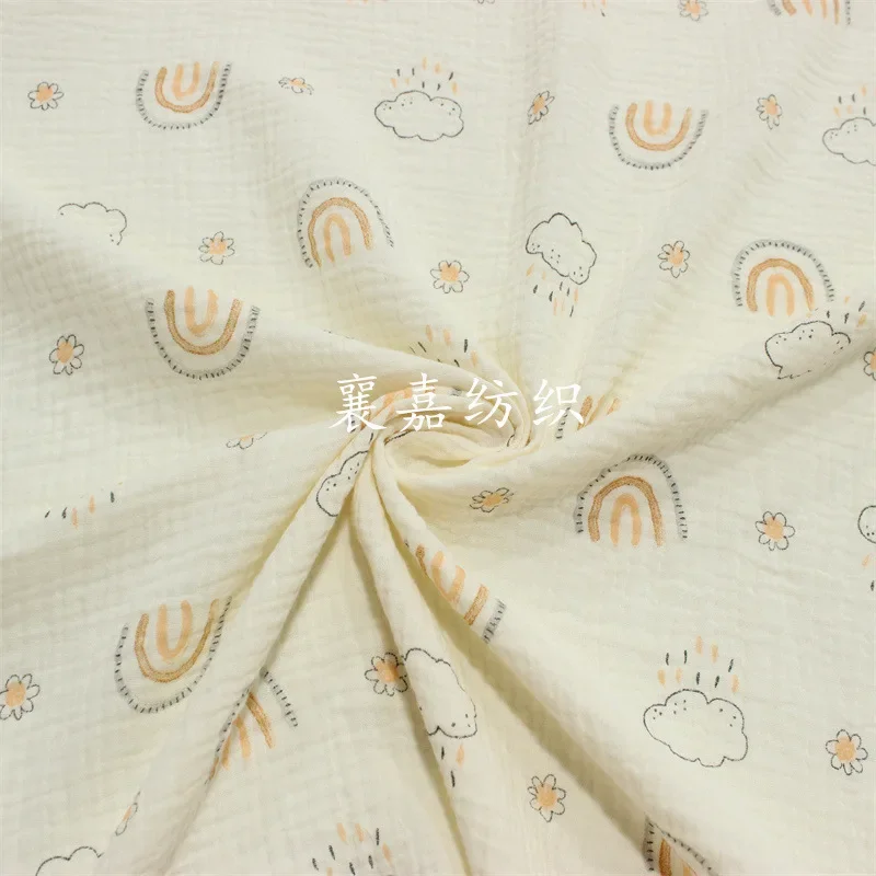 135x50cm Double-Layer Beige Rainbow Cotton Gauze Crepe Home Wear Fabric, Making Children's Bag Quilt Blanket Sewing Cloth view 3