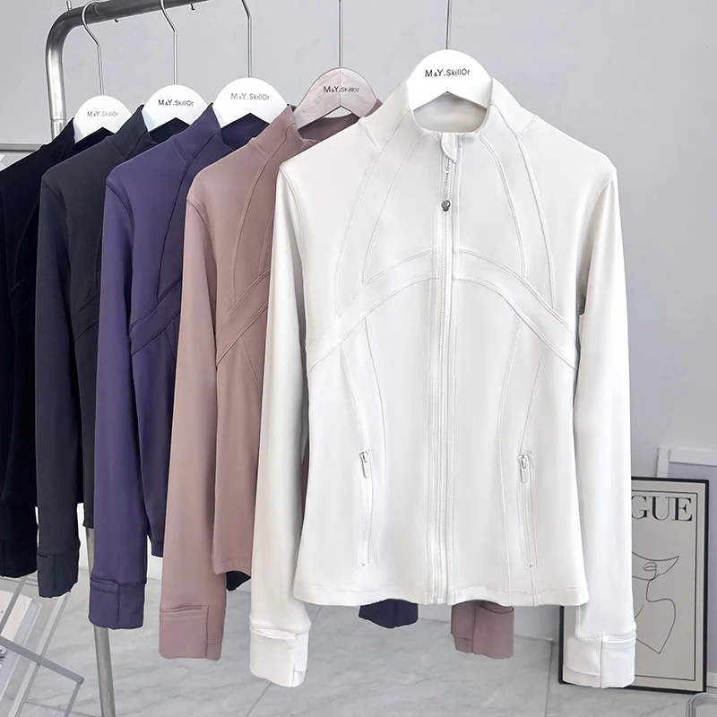 

Slim Fit Yoga Top Women's Fitn Wear Stand Collar Brued Naked Feel Jaet Spor Nylon Long Sve Zipper Design ort Coat