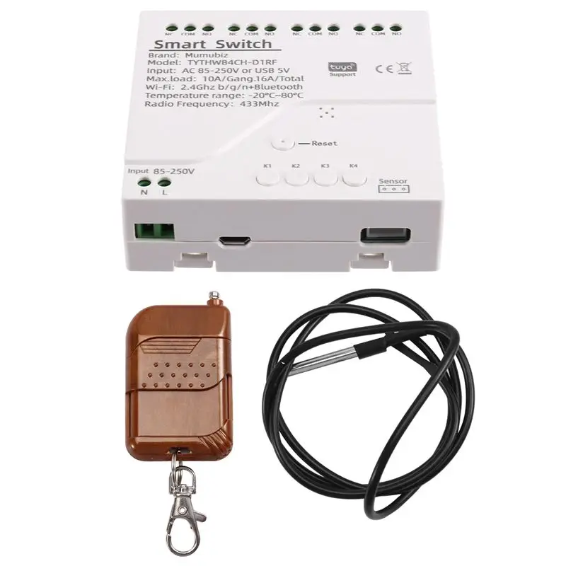 ABZZ-Tuya Wifi Smart Switch Temperature Sensor Monitor AC 85-250V Wireless Smart Switch With RF Remote Controller