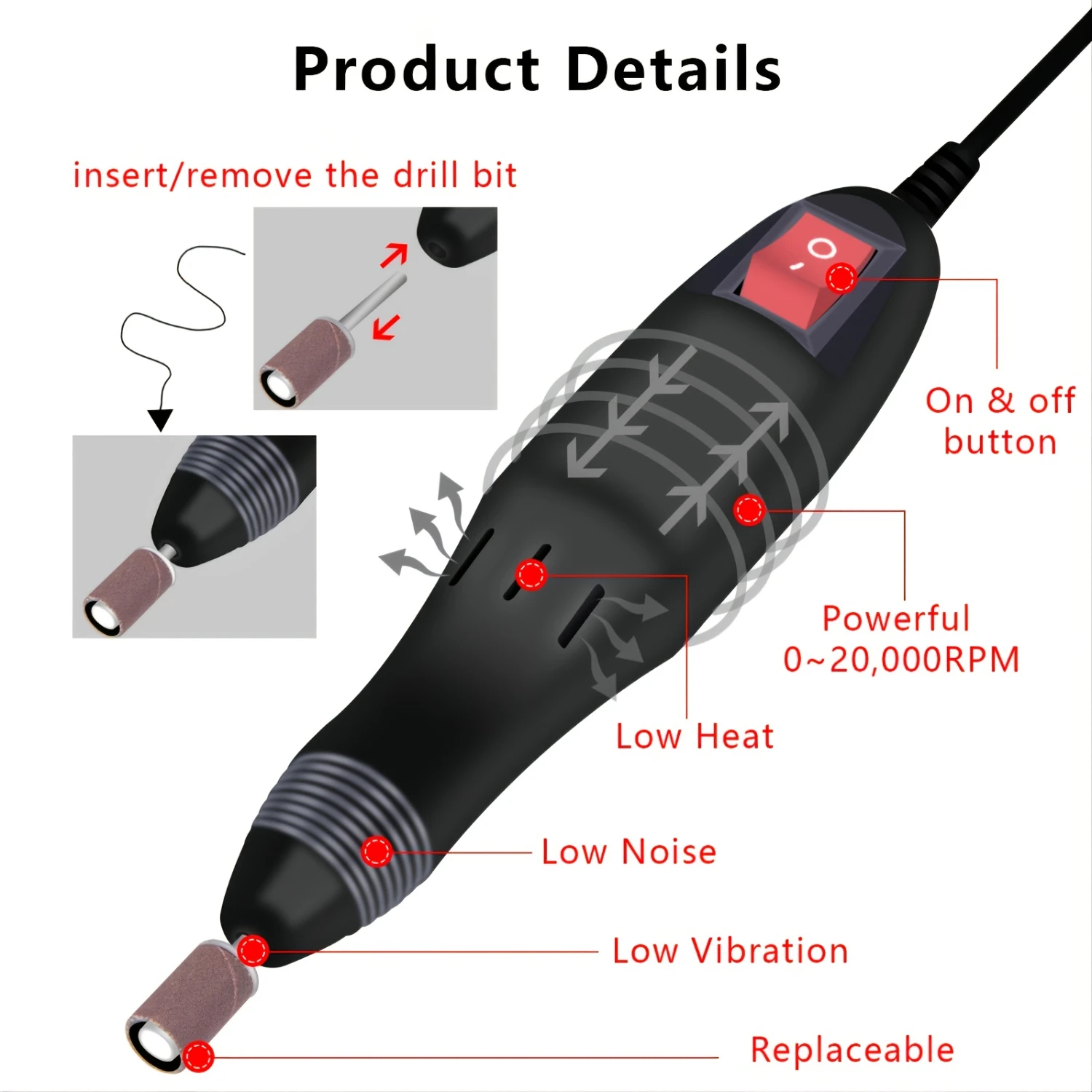 Set manicure professionale per trapano elettrico per unghie a basso rumore con 156 nastri abrasivi per unghie acriliche, rimozione gel art, pe