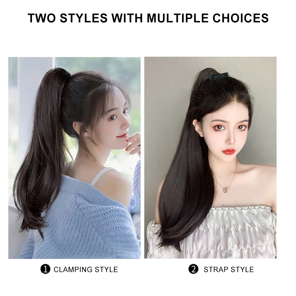 Synthetic Ponytail Extension Claw Clip Ponytail Hair Extensions Dark Brown Long Wavy Ponytail for Asian Women