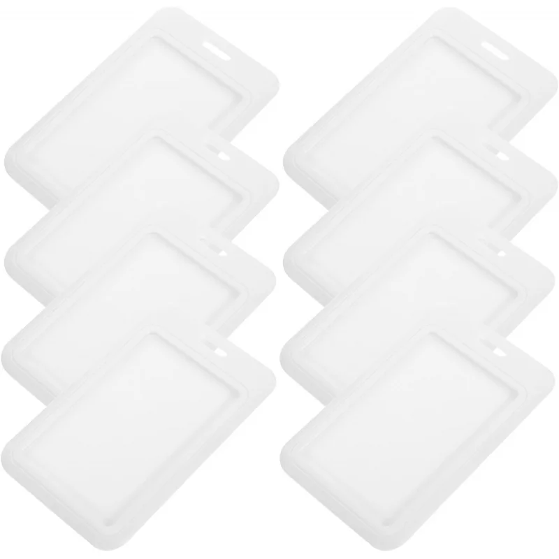 8pcs Sliding Id Card Holder Badge Cover Vertical Name Badge Protector Sleeve Hard White Card Sleeves for Office and Work Use