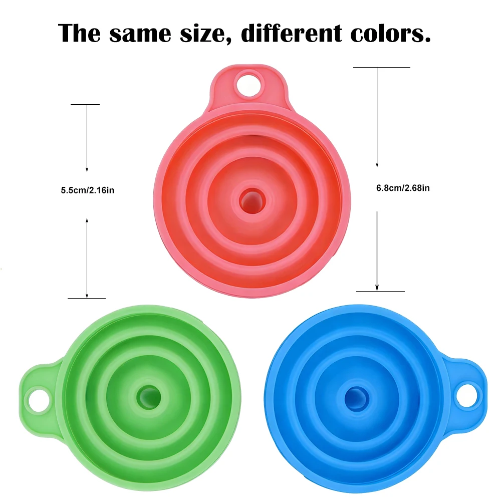 Set of 3 (Same size) Kitchen Silicone Collapsible Funnel Foldable-Cooking-Food-Grade for Filling Bottles Perfume Fry Oil Filter - Detail 1