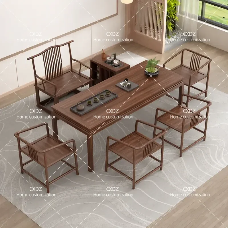 New Chinese Style Old Elm Tea Table and Chair Set Simple Solid Wood Kung Fu Tea Desk for Office Home 2026 New Arrival
