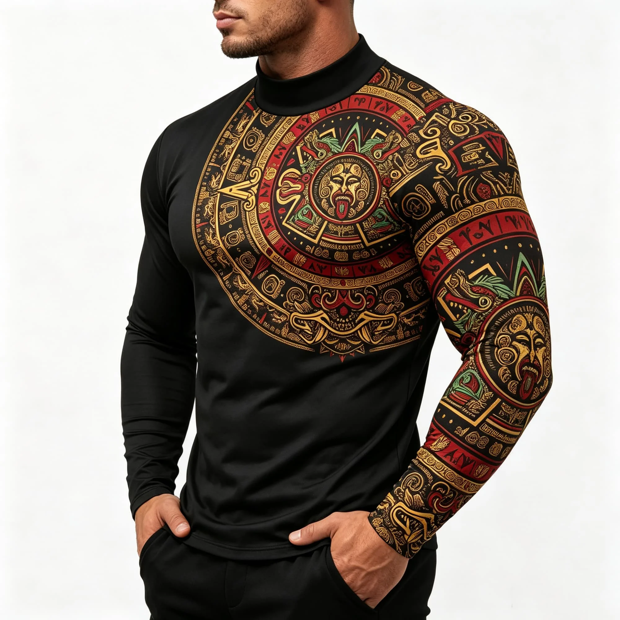 Lässige, locker geschnittene Herren-Sport-Langarmshirts mit Stehkragen, stilvolle, trendige, bequeme, leichte und vielseitige Oberteile für Männer. – Detail 3
