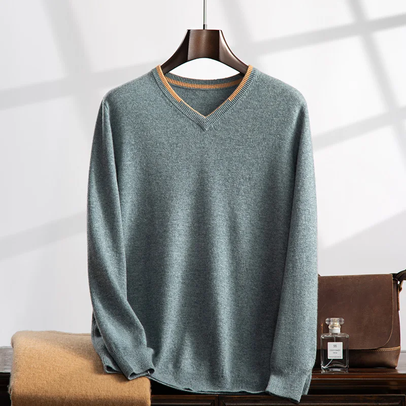 Men's Clothes Knitwear Top 100% Cashmere Pullover Sweater Cozy High Quality Autumn Winter V-neck Soft Warm Jumper New Collection