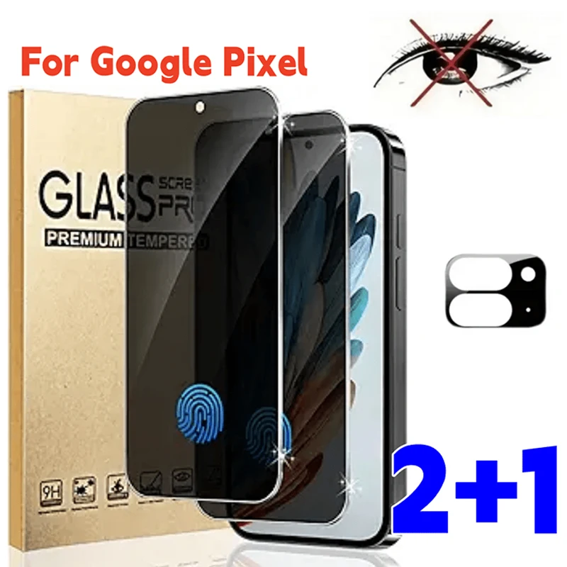 

2 + 1 шт. защитные пленки для конфиденциальности и защитная пленка для объектива для моделей Google Pixel 6789 A Pro XL, с разблокировкой отпечатков пальцев