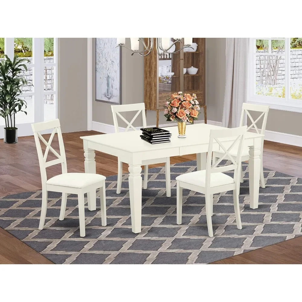 7 Piece Set Consist of a Rectangle Dinner Table with Butterfly Leaf and 6 Faux Leather Dining Room Chairs, 42x60 Inch