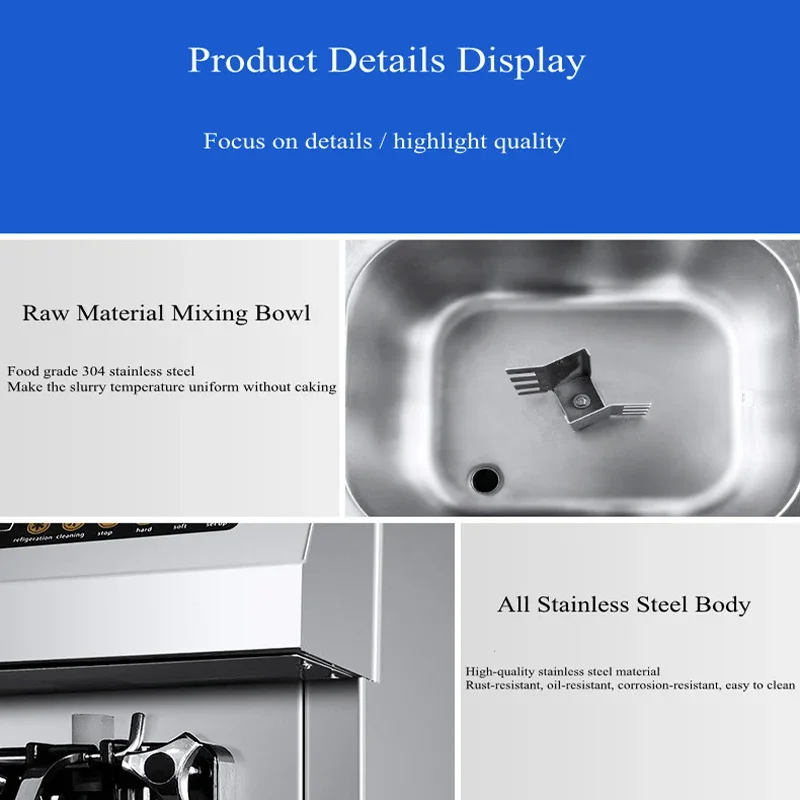 

21-26L/H Ice Cream Maker Commercial Countertop Gelato Sorbet Yogurt Home Freezing Equipment Vending Machine