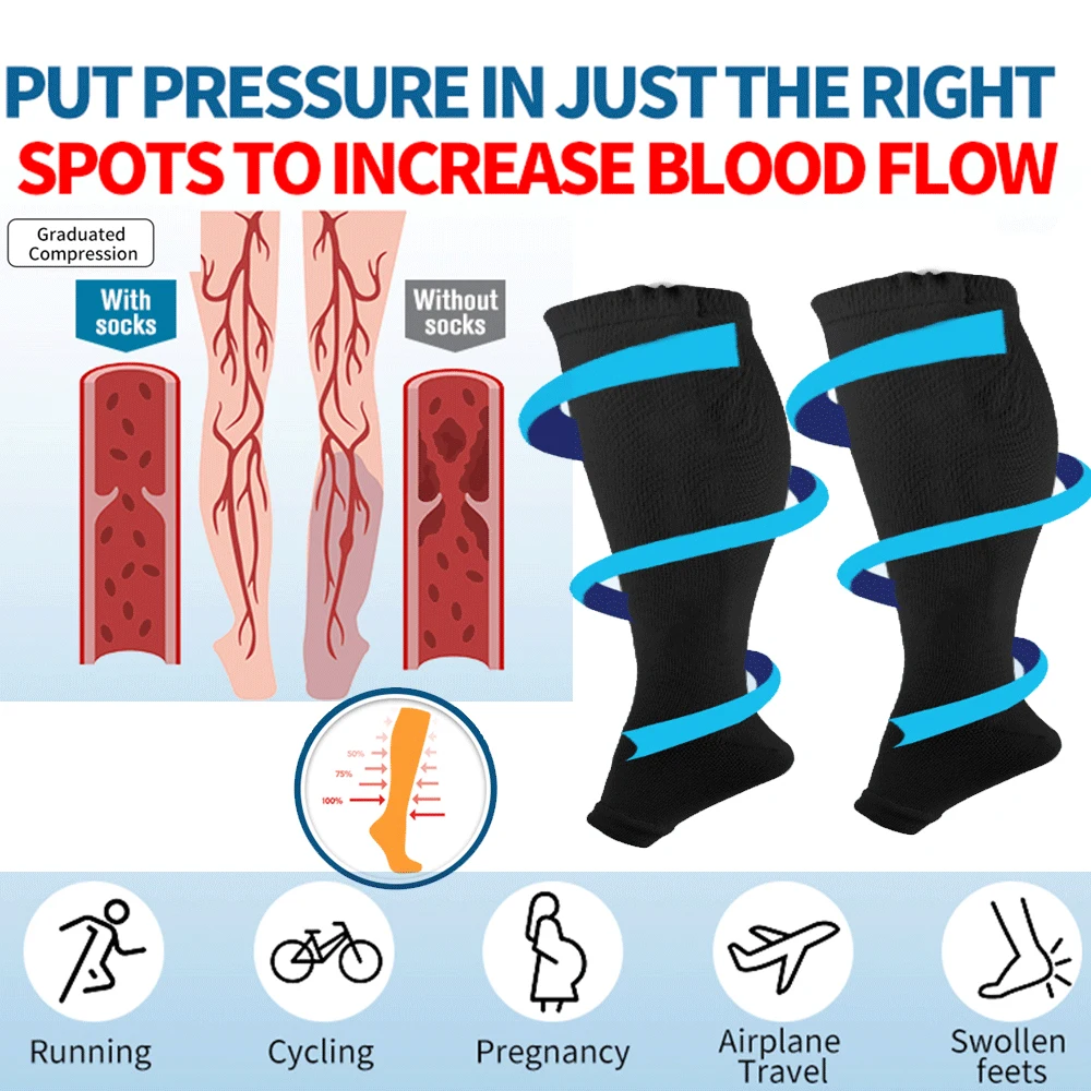 1 пара компрессионных носков, предотвращение варикозного расширения вен, шланг для поддержки для женщин и мужчин, для спорта, бега, путешествий, работы