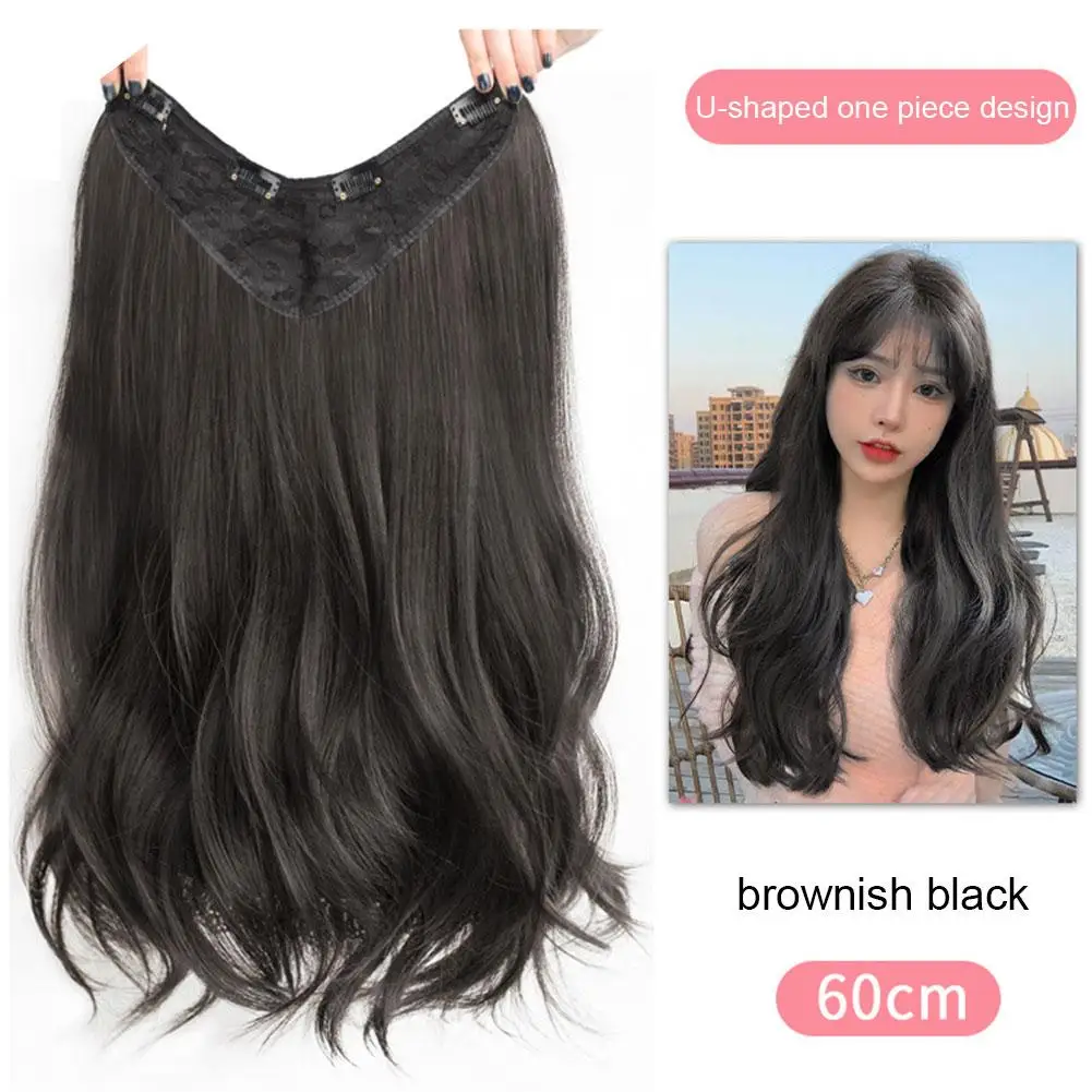 Women\'s V-shaped Micro-curly Long Hair Extension Synthetic Wig One-piece Hair Extension Piece Fluffy Increase Hair Volume