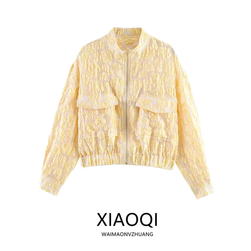Spring Summer 2026 Women's Design Sensation Versatile Embroidered Pilot Jacket Coat Standard Fit Long Sleeve Zipper Closure