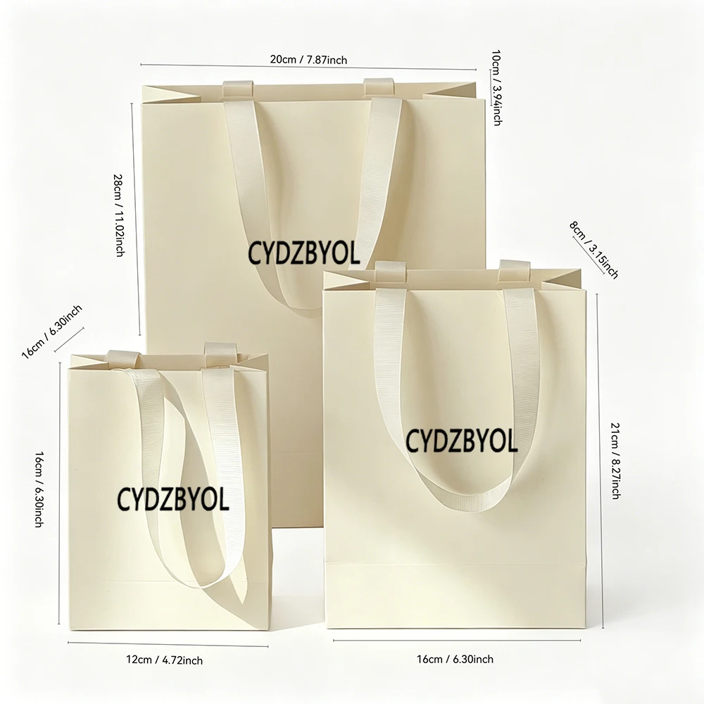 10 Stück personalisierte Logo-Schmuckverpackungstaschen in Beige, Hochzeitsgeschenktüten, Parfüm- und Kosmetik-Schutzbeutel, Papierbeutel – Detail 2