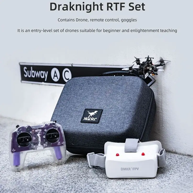 

HGLRC RTF набор FPV Draknight 2 дюйма 2S FPV зубочистка Micro Drone C1 пульт дистанционного управления Встроенный 500 МВт ELRS 2,4G радио 5,8 ГГц FPV