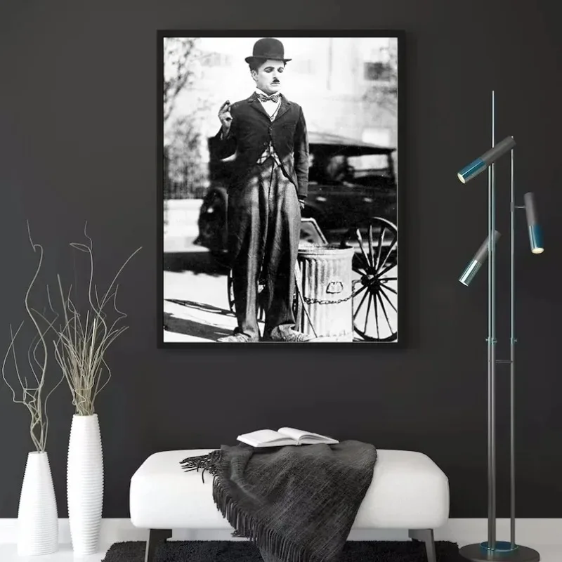 ملصق أبيض وأسود عتيق ، شارلي روبلين ، مشهور ، كوميديا ، ممثل ، لوحة قماشية ، صور فنية جدارية ، غرفة معيشة ، ديكور منزلي