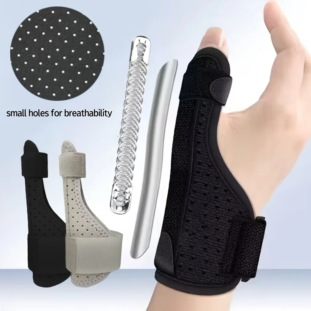 قطعة واحدة من دعامة دعم الإبهام والمعصم القابلة للتعديل مع لوحة من سبائك الألومنيوم، قابلة للتنفس للتعافي من إصابات المعصم والإبهام، تناسب كلا اليدين