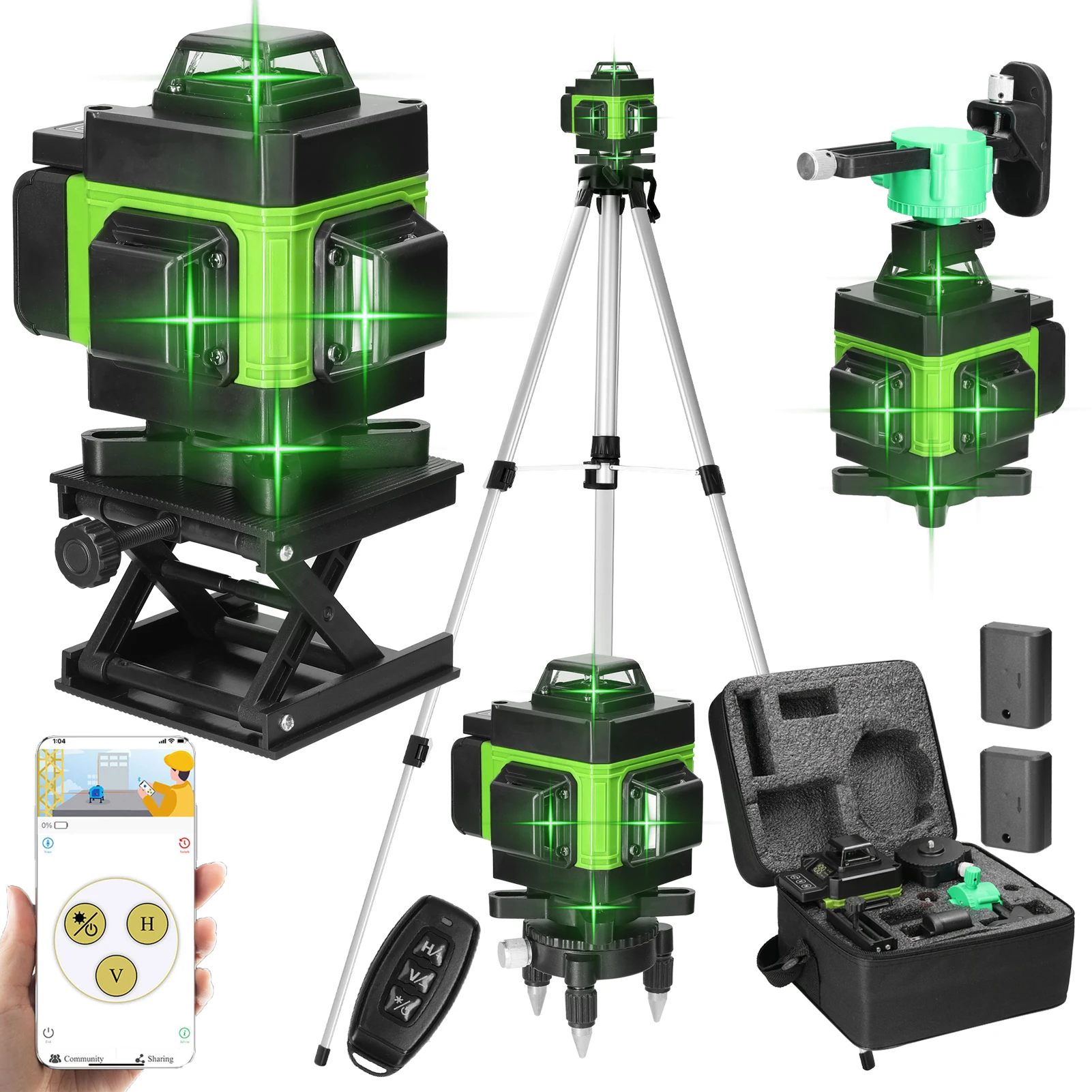 Livello laser multifunzione 4D a 16 linee con supporto per treppiede da 1,2 M IP54 Controllo APP