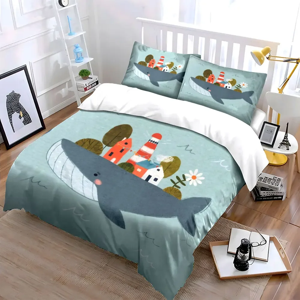 Whale Village Art Decor Set Soft Comfortable Duvet Cover Bedding Set Included 1*Duvet Cover & 2*Pillowcases, gift