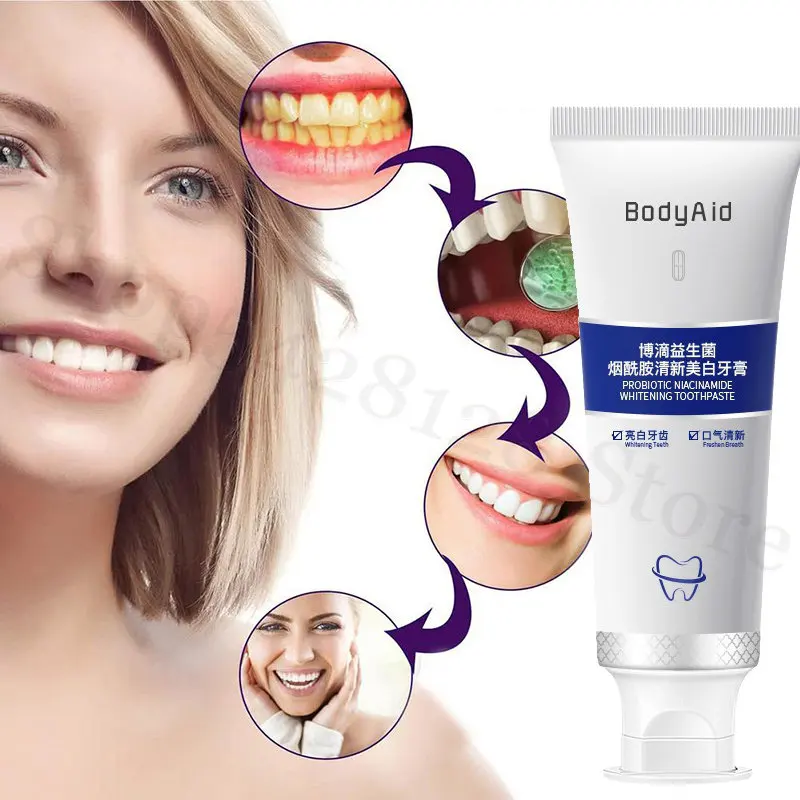 Bodyaid Probiotic Toothpaste Niacinamide Whitens and Refreshes Teeth Fresh and Cleans Oral Dirt To Reduce Tooth Wear 100g