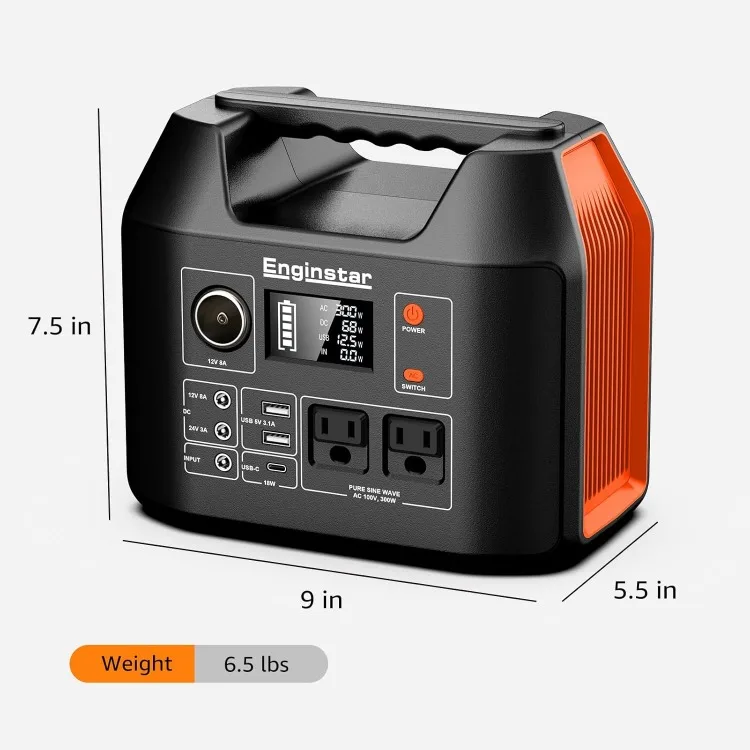 Estación de energía portátil, Banco de batería de 300W, 296Wh, con salida de CA de onda sinusoidal pura de 110V, para exteriores, Camping, caza y emergencia