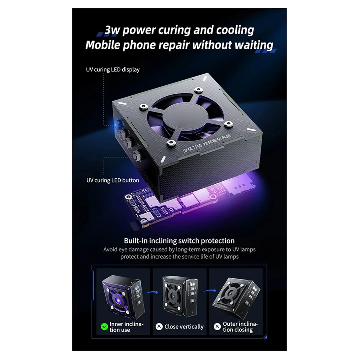 

A72P -IDEA Taichi Турбоохлаждающий и отверждающий вентилятор Быстрое рассеивание тепла Дымоотвод УФ-отверждение 2 в 1, инструменты для обслуживания вентиляторов