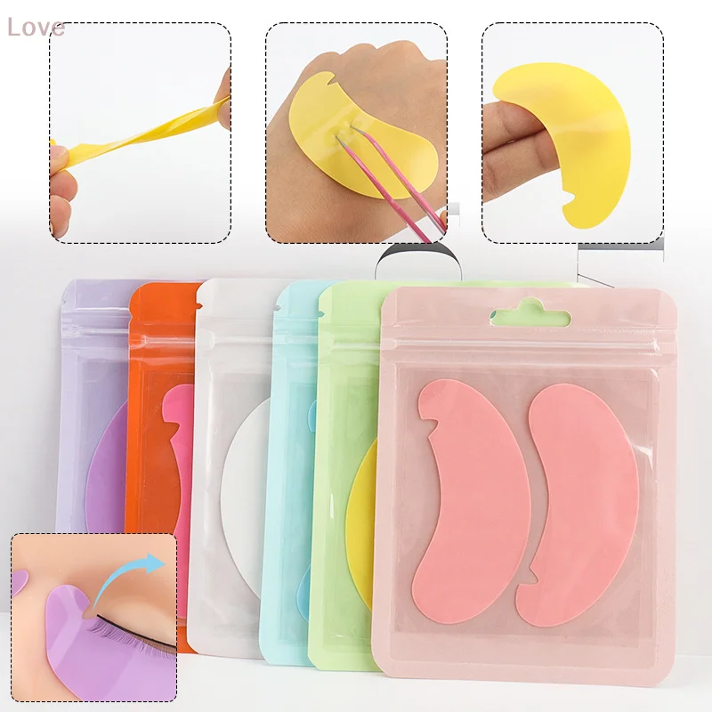 [L & P] 1 par de almohadillas para los ojos reutilizables en forma de U, parches de silicona para extensión de pestañas a rayas, aislamiento debajo de los ojos