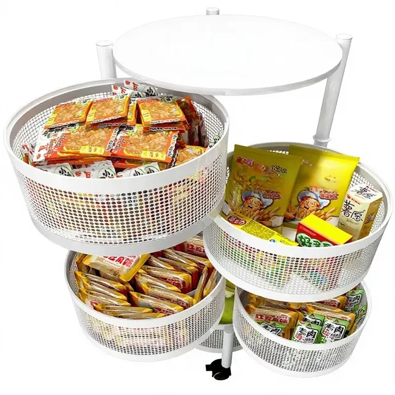 Rotary Carbon Steel Storage Rack Foldable Multifunctional Snack Vegetable Basket Floor to Ceiling Multi Layer Organizer