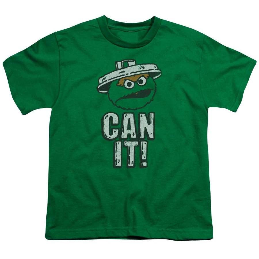 Sesame Street Oscar The Grouch Can It Logo Kelly Green Shirts Women's Vintage Breathable Tee Streetwear Oversized