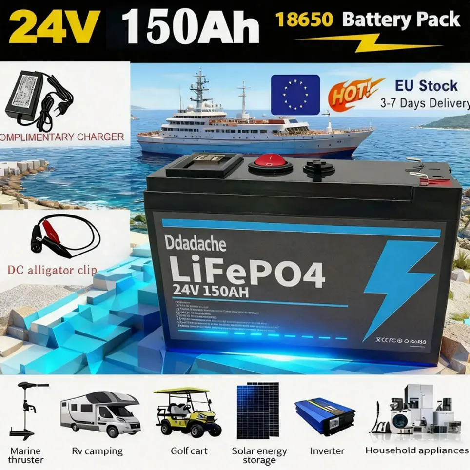24V 150Ah LiFePO4 Lithium Battery, Built-in 200A BMS, Rechargeable Battery, for RV/Camper, Solar, Marine, Overland/Van, Off-Gr