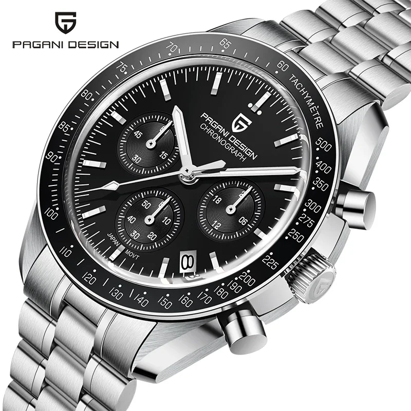 

PAGANI DESIGN 1712 Luxury Quartz Chronograph Watches for Men VK63 Stainless Steel Sport 100m Waterproof Wristwatches