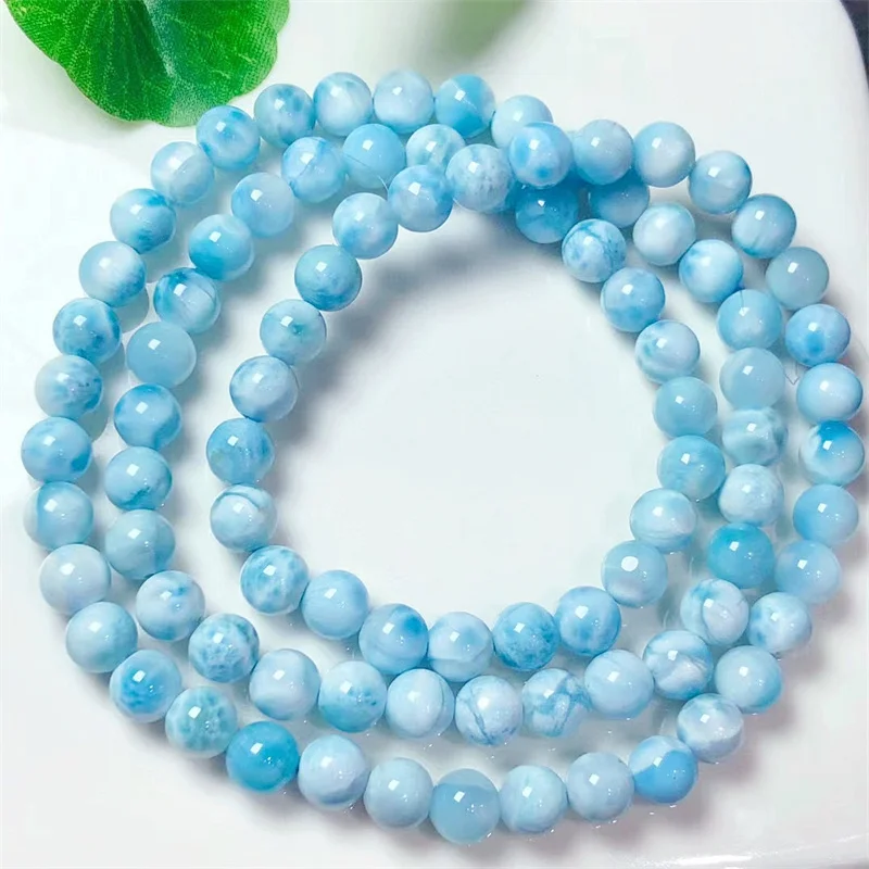 Natural Larimar Triple Circles Bracelet Fashion Gemstone Crystal Jewelry Bangle For Women Healing Bohemia Holiday Gift 5/6MM