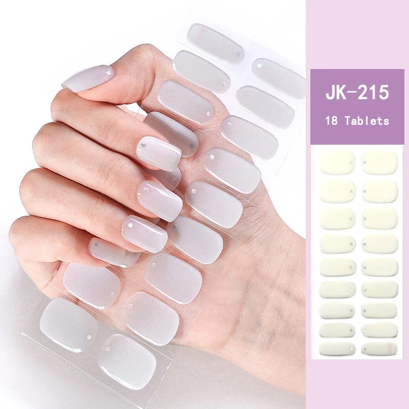 18Strips Jelly Pink Glitter Semi Cured Gel Nail Sticker Long-Lasting UV Nail Sticker LED Extension Gel Polish Stickers Nail Art
