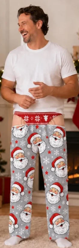 2026 New 3D Men's Christmas Fun Printed Loose Casual Pants Mid Waist Holiday Style Elastic Drawstring Waist Pants