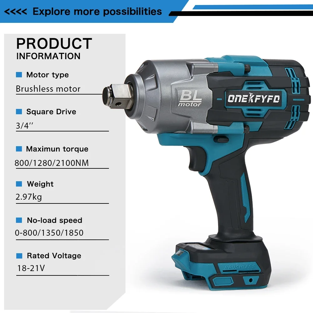 2100N.M Brushless Cordless Electric Impact Wrench 3/4\