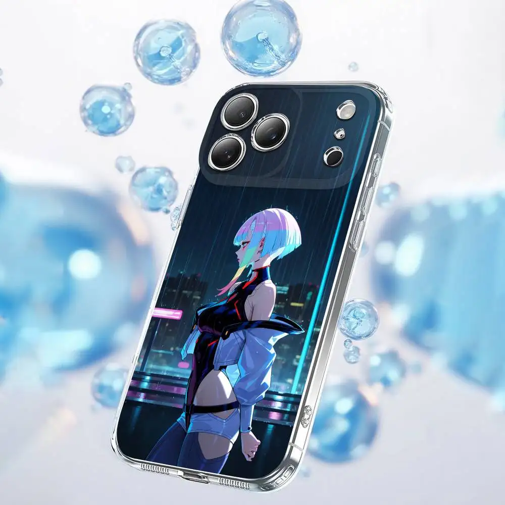 C-사이버펑크 루시나 쿠시나다 루시 폰 케이스 아이폰 17,16,15,14,13,12,11 플러스,프로,맥스,플러스,E,에어,미니 투명 커버