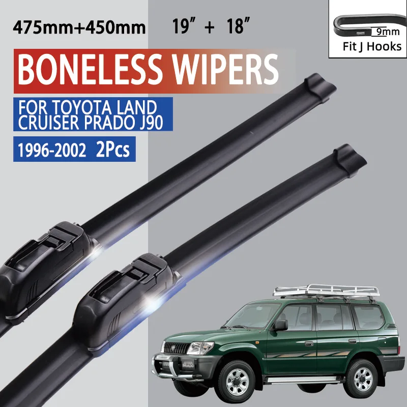 

For Toyota Land Cruiser Prado J90 1996-2002 Car Windshield Wiper U-type Soft Rubber Frameless Bracketless Car Wipers 19"+18"