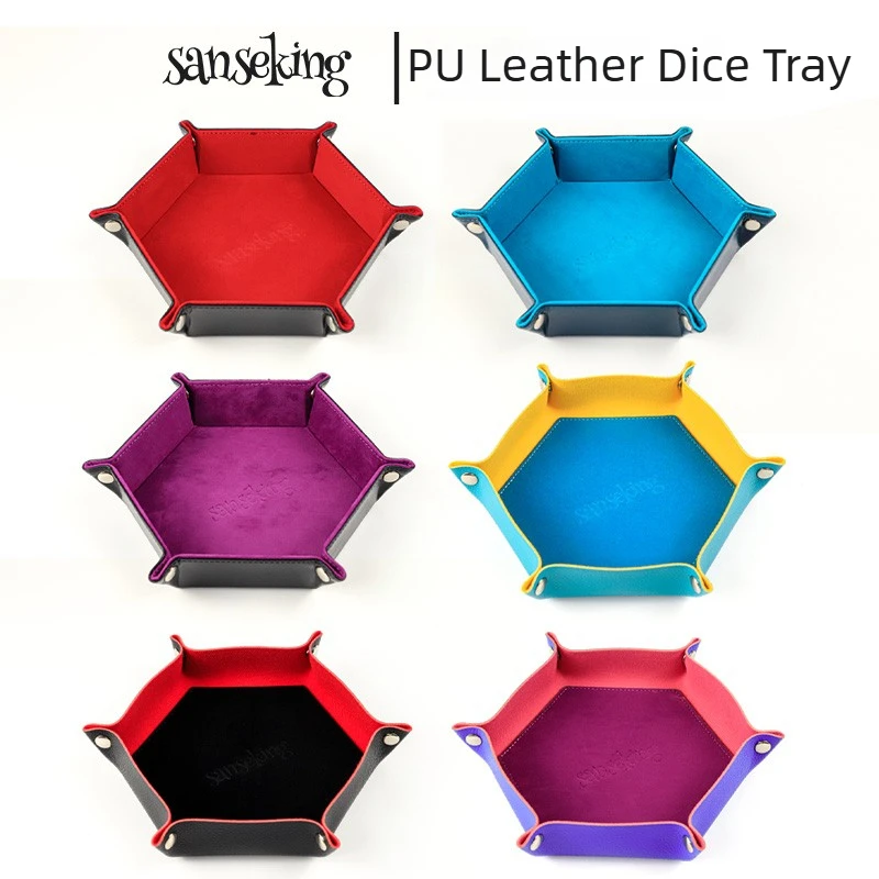 Sanseking 6-Color PU Leather Dice Tray, Multifunctional Dice Storage Box & Rolling Mat, Anti-Slip Tabletop Gaming Accessories