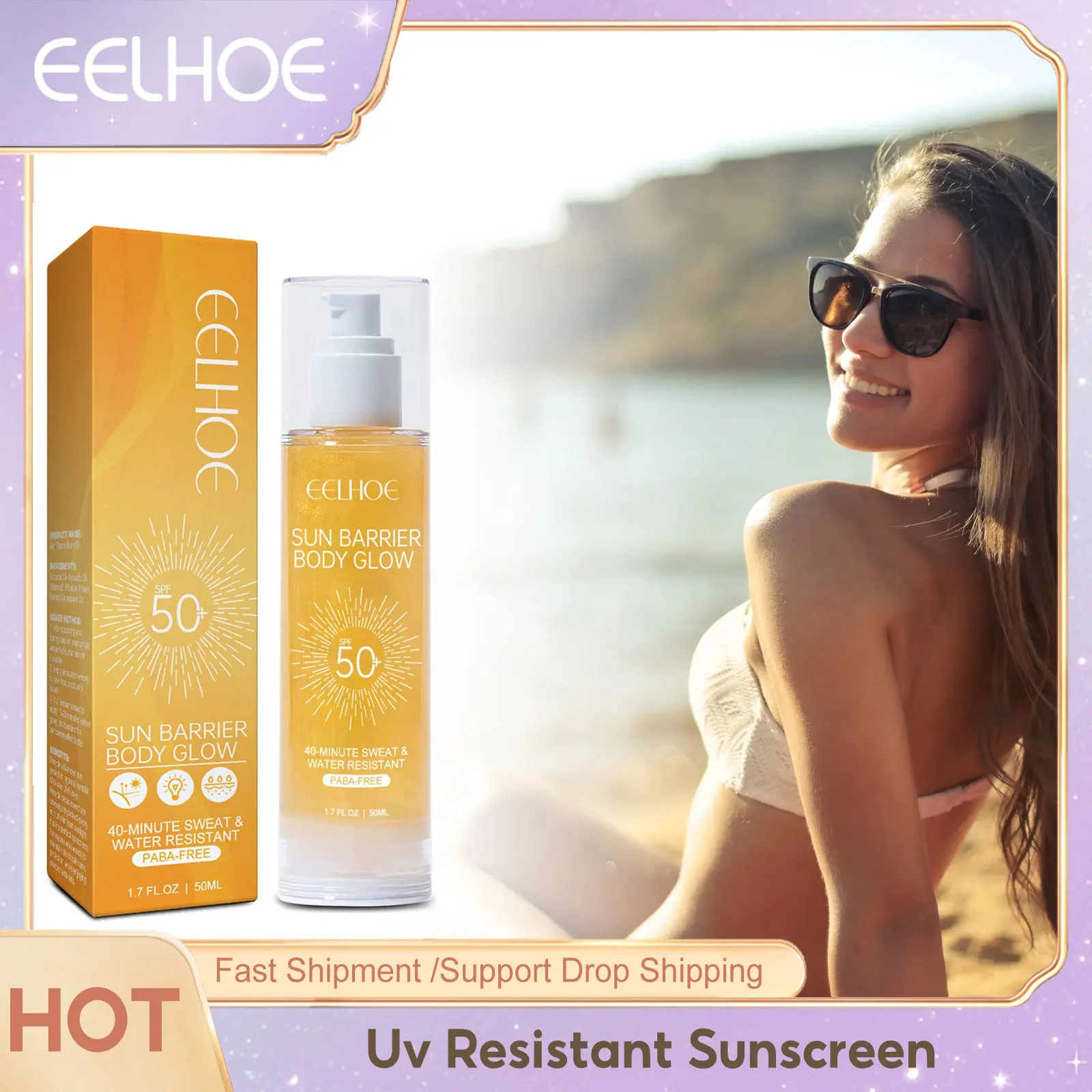 Protezione solare originale per il viso Spf 50 Barriera solare Olio per il corpo Rinfrescante Protezione UV impermeabile Olio idratante solare per la cura della pelle