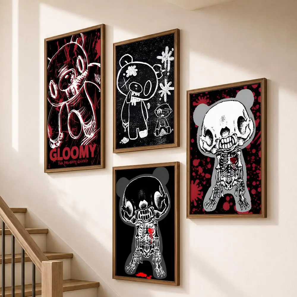 Character Gloomy Bear Bloody Cute Art Poster HD Self Adhesive Wall Decor for Bedroom Dorm Room Office Gaming Room Gift